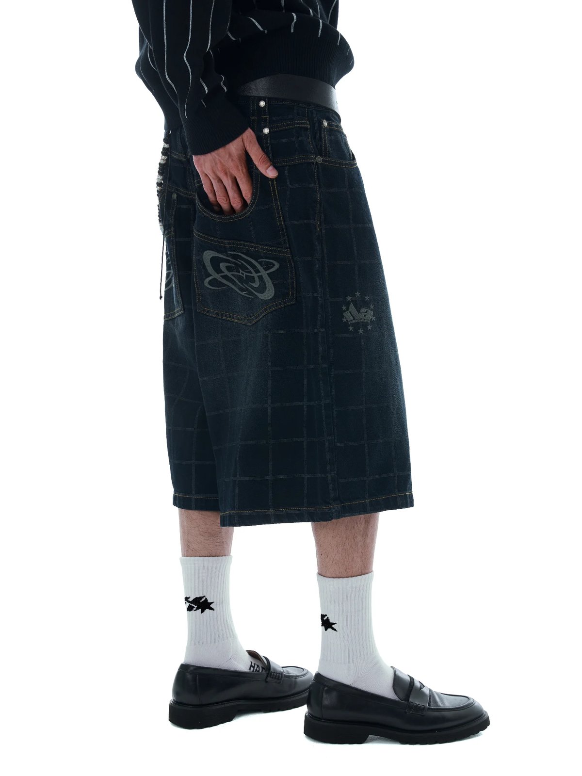 HADES Webby Canvas Checkered Denim Shorts - Blue Navy