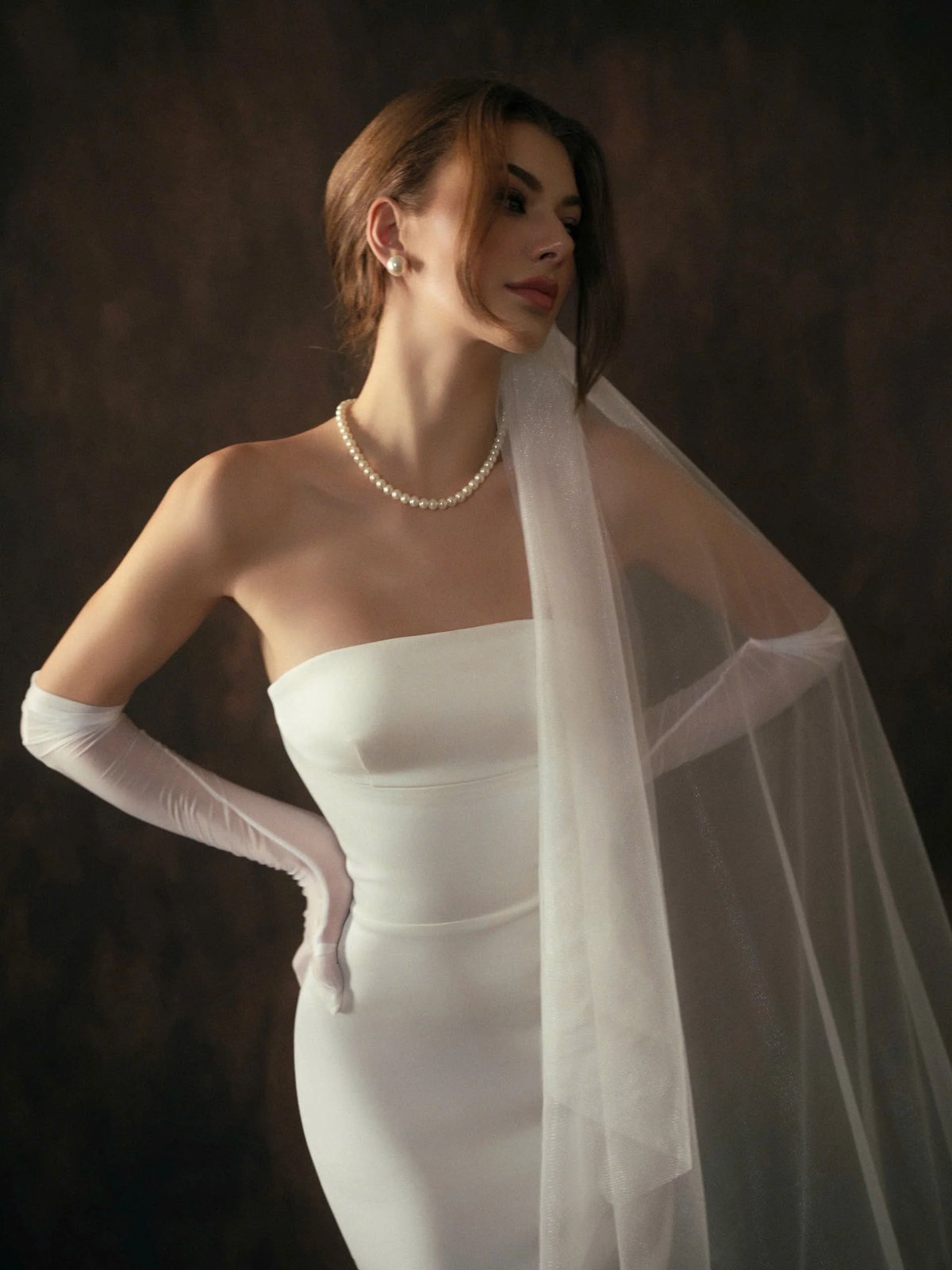 KISSERINE CATERINA Dress - White Satin Strapless Wedding Dress with Detachable Cape