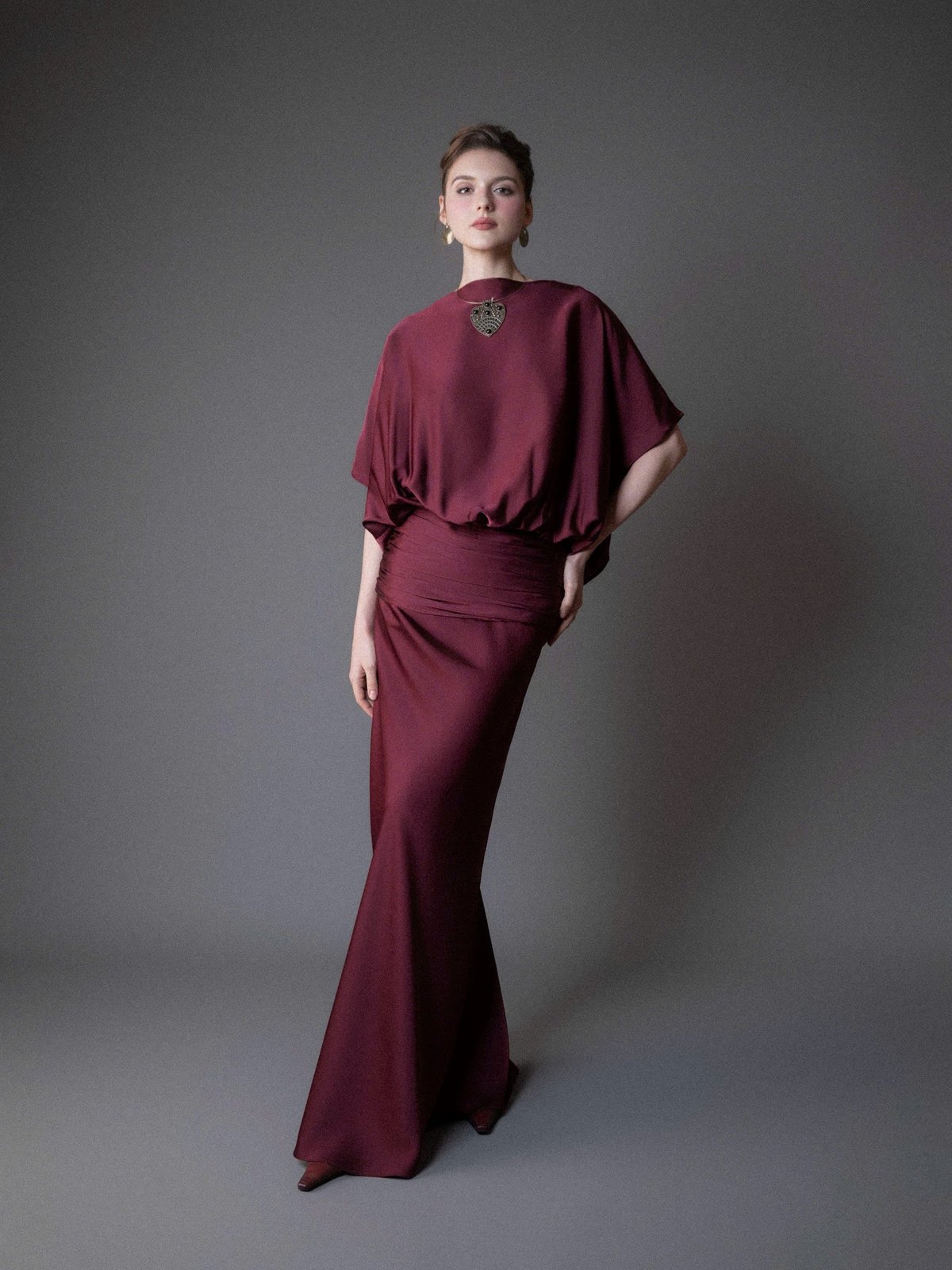 KISSERINE ALMA Satin Pleated Draped Back Dress