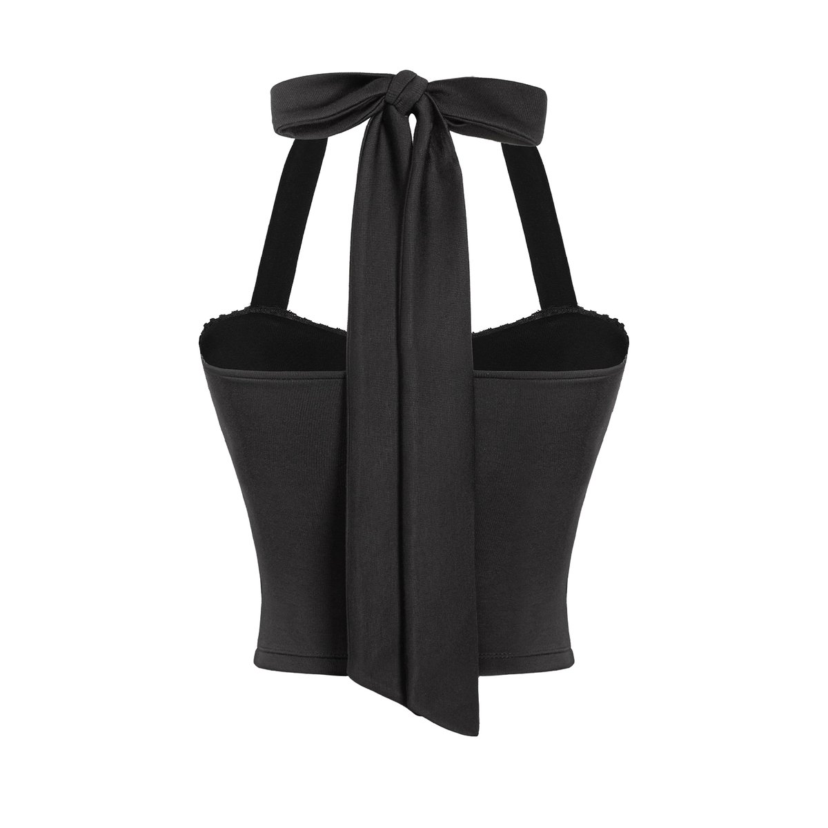DKMV Alice Halter Tie-Back Lace Trim Croptop - Black
