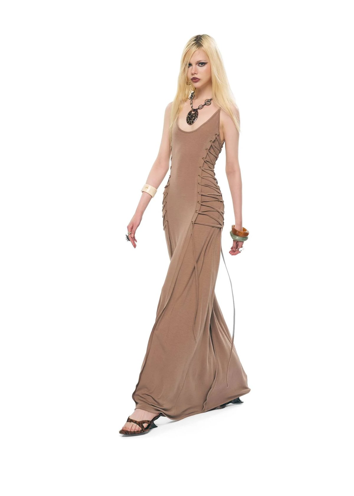 SABLE Lace-Up Side Bodycon Maxi Dress