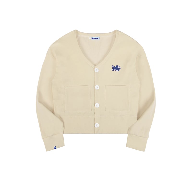 DKMV Cropped Ribbed Cardigan with Fish Embroidery