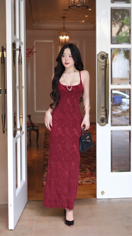 THAOBIBI Heart Knit Lace Maxi Dress