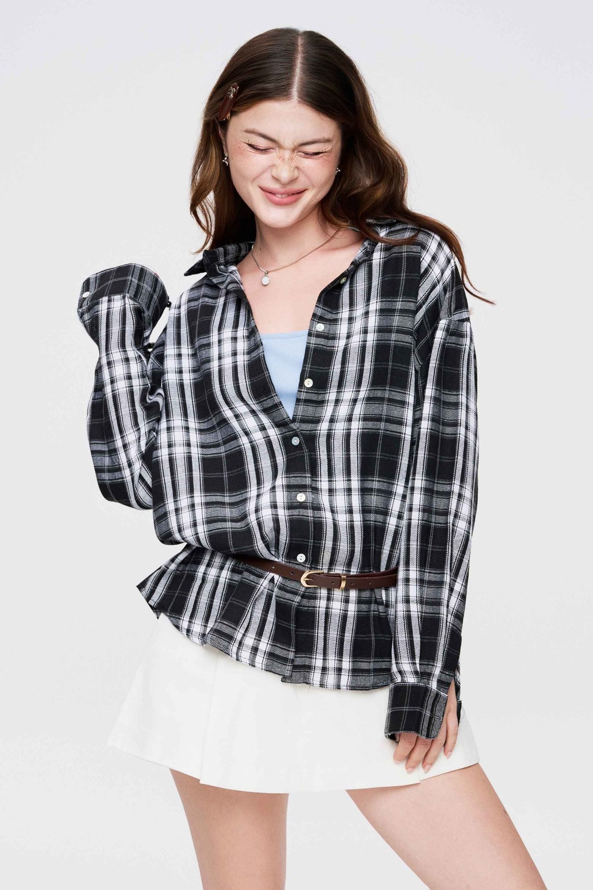 DOTTIE Long Sleeve Plaid Shirt