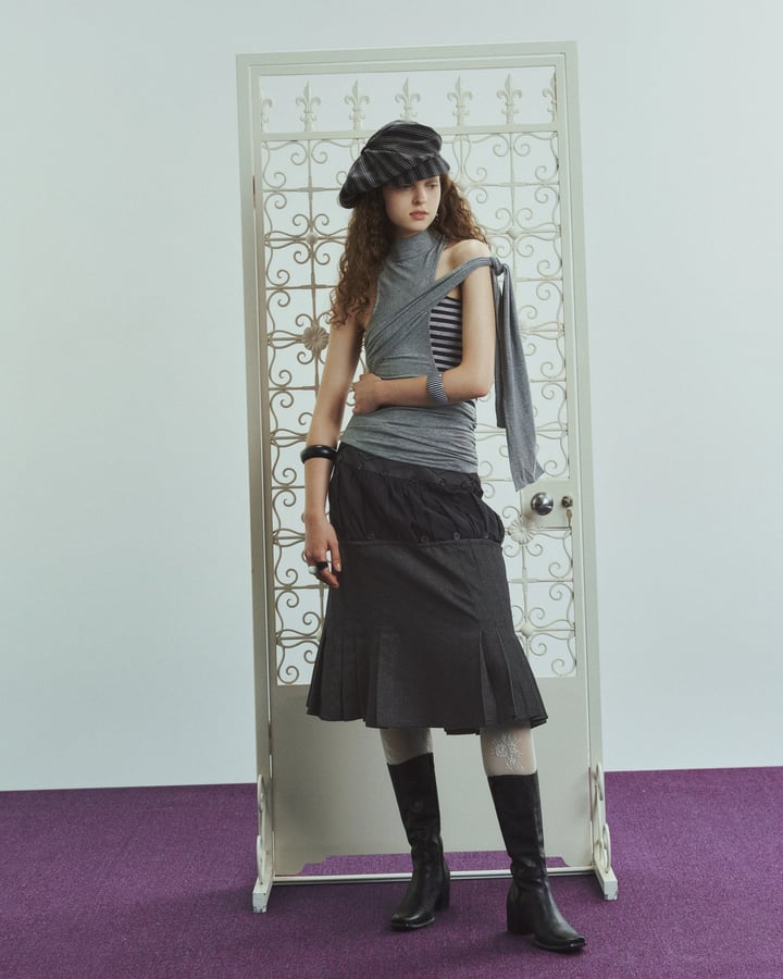 into.eight VEIL TOP Asymmetric Draped Striped Top