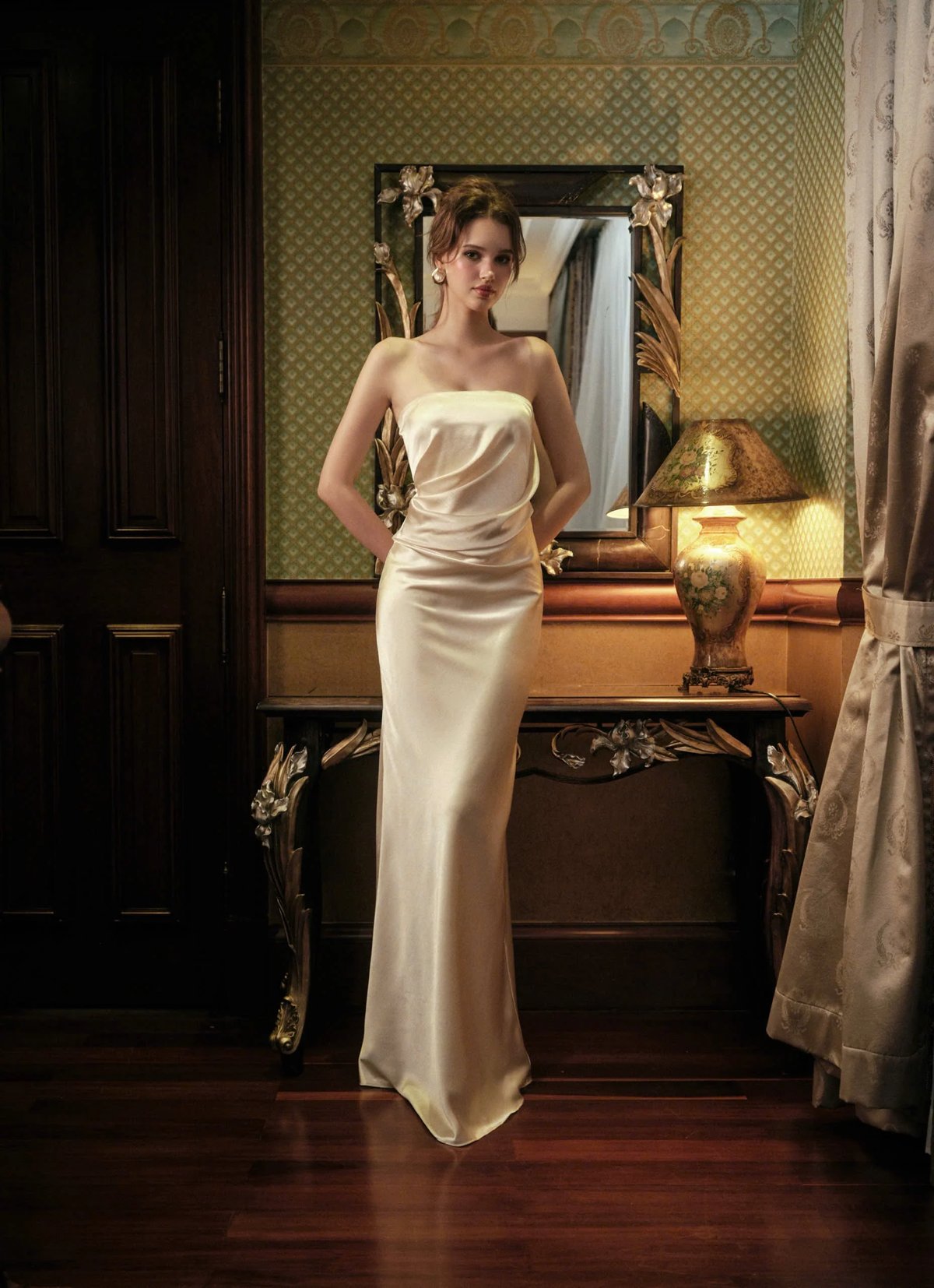 KISSERINE MONROE Satin Strapless Dress