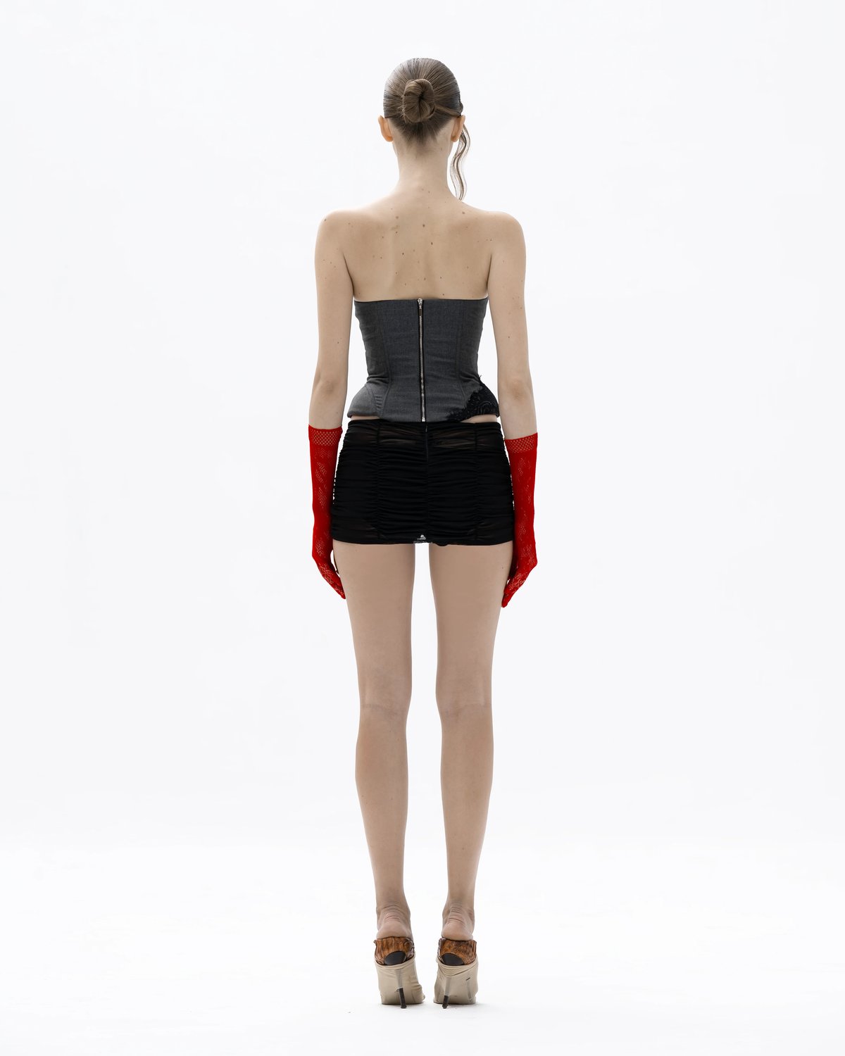 HUELLEYROSE Riah Mesh Ruched Mini Skirt