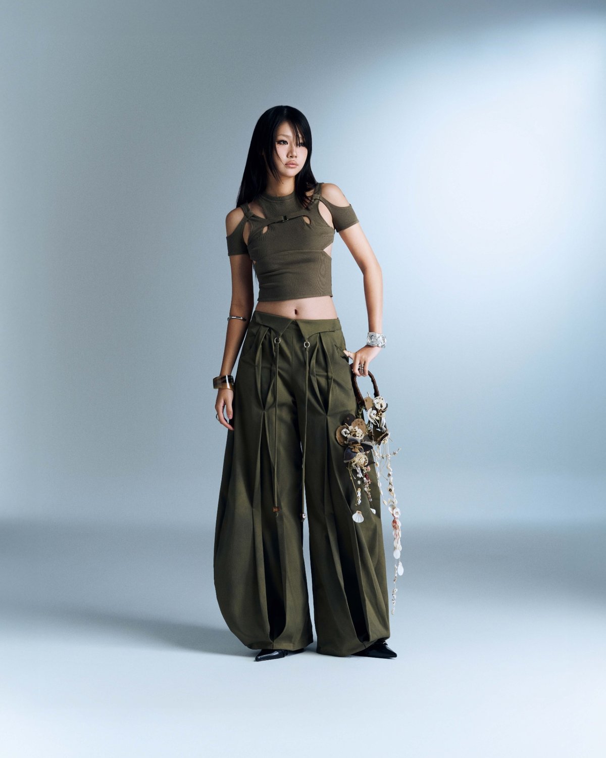 Bunnyhill Solomon Wide-Leg Pleated Pants - Army Green