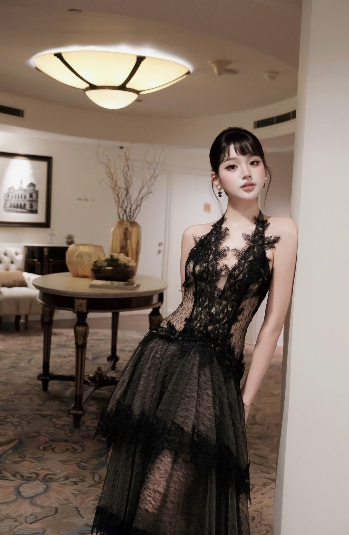 CHOU CHOU 3D 立體蕾絲荷葉邊層次長裙