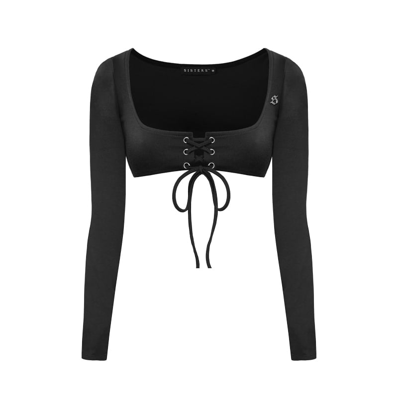 SISTERS Amabel Lace-up Long Sleeve Cropped Top