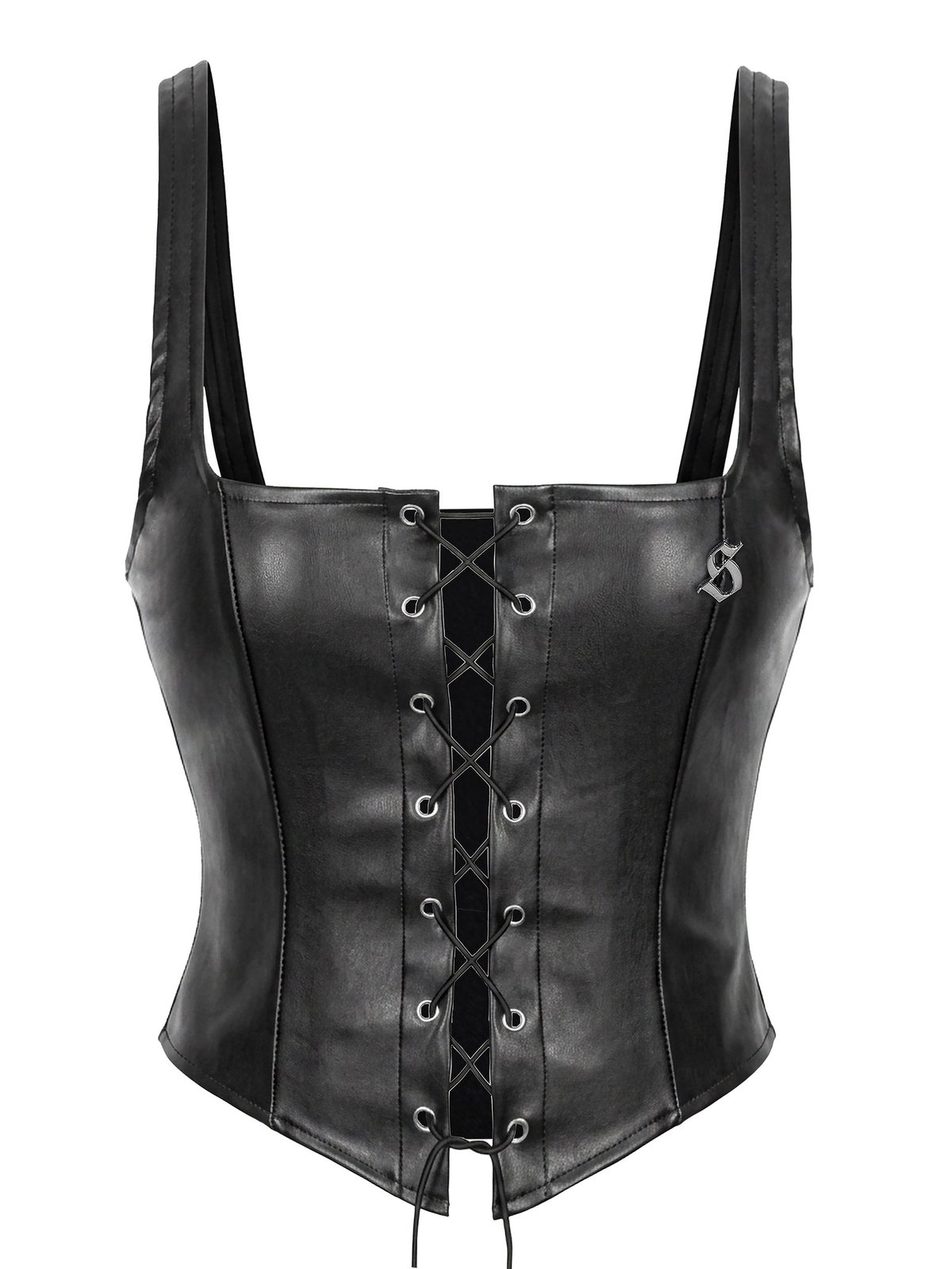 SISTERS Eliana Lace-up Faux Leather Corset Croptop