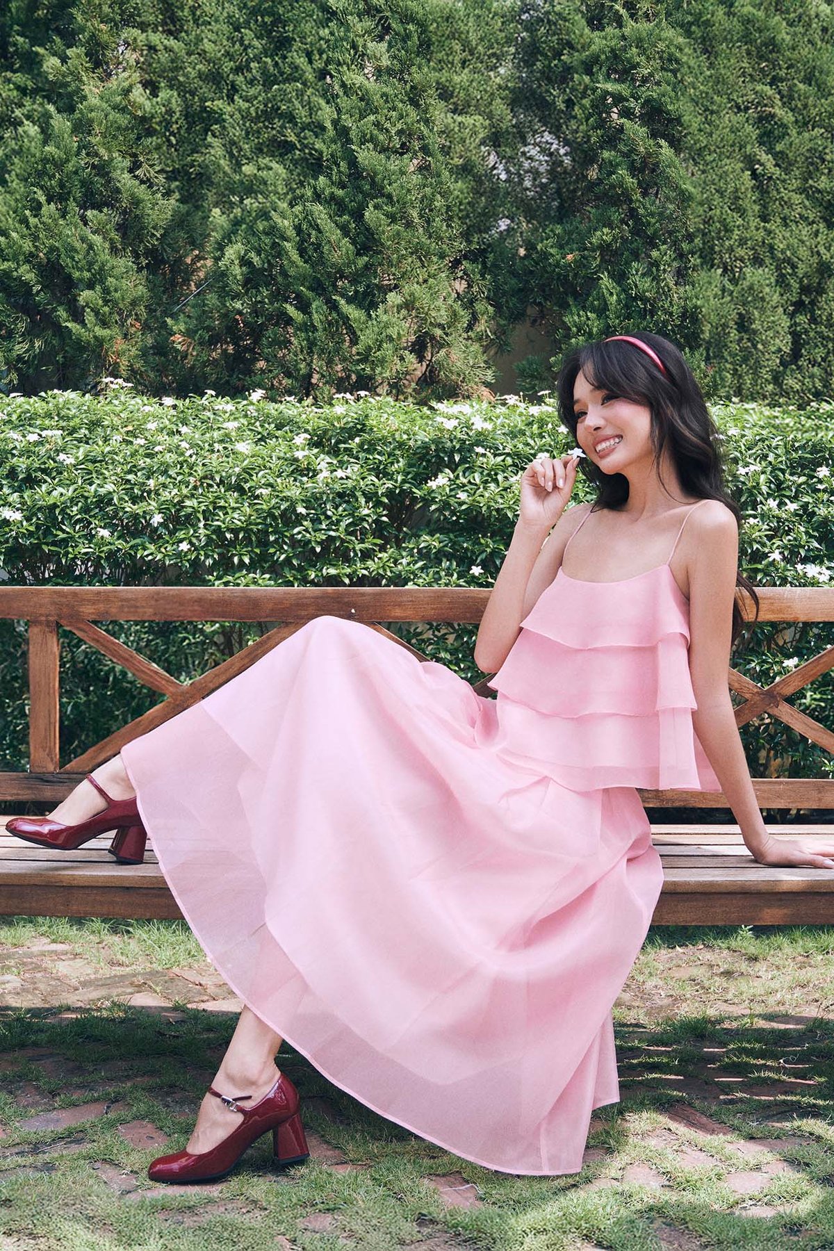 DOTTIE Pink Chiffon Pleated Midi Skirt S0306