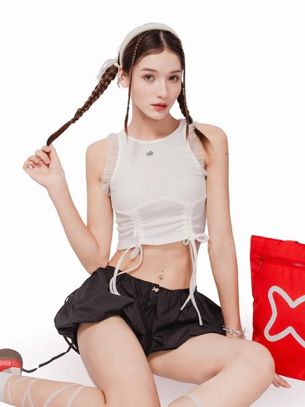 DKMV Chumie 露肩荷葉邊抽繩短版背心