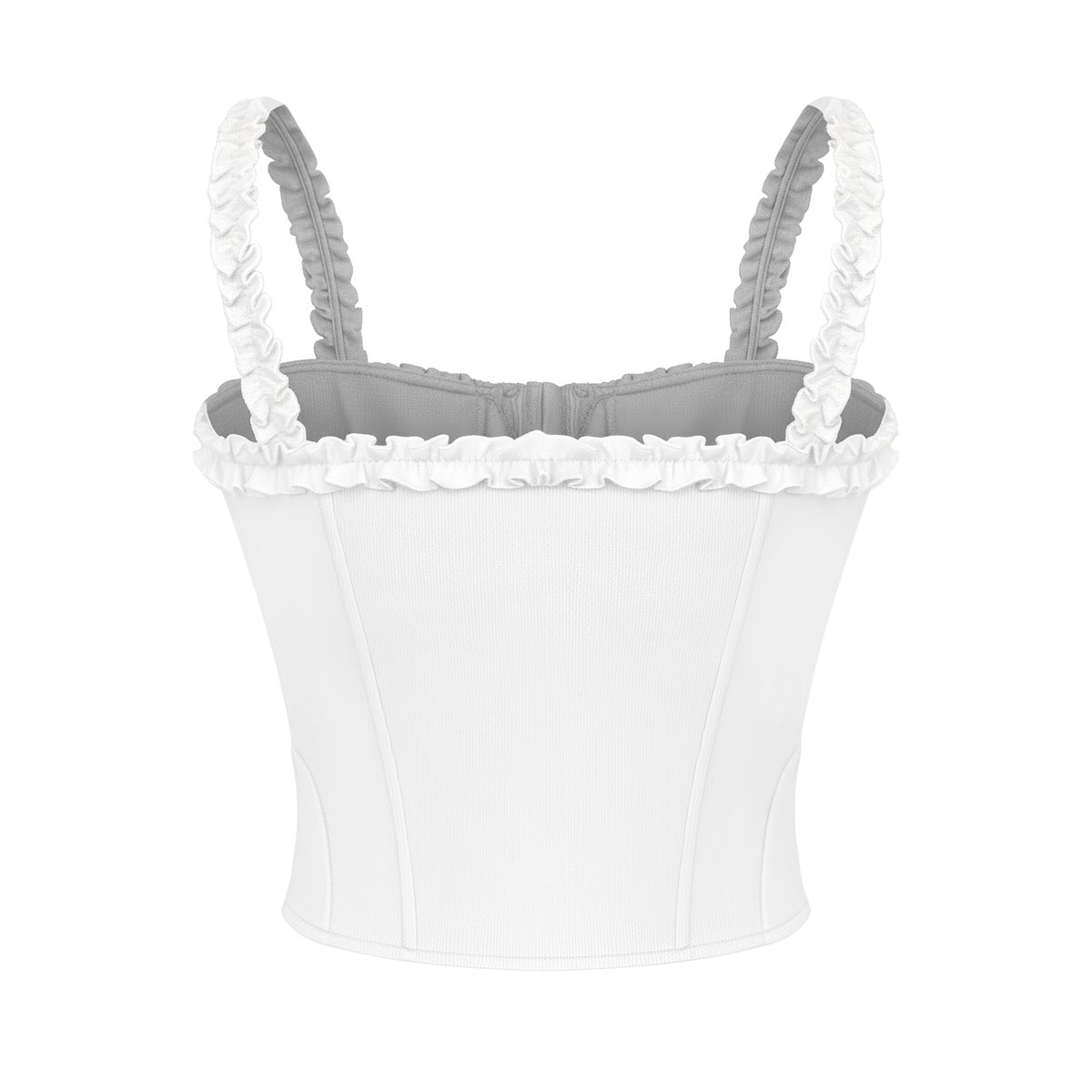 DKMV Yumi Top Corset Style Ruffle Spaghetti Strap Cropped Top