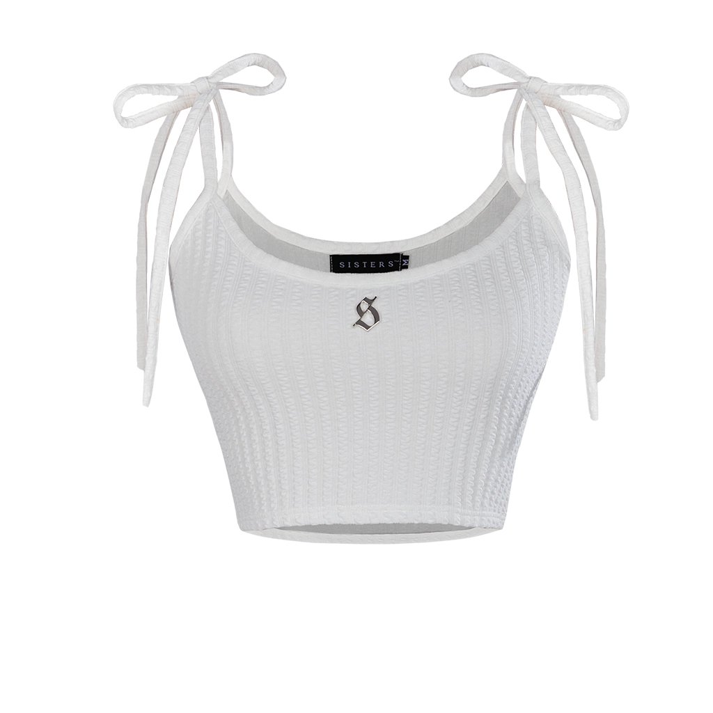 SISTERS Lena Bow-Tie Spaghetti Strap Knit Crop Top