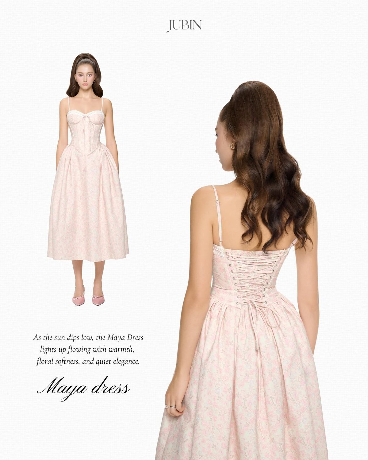 JUBIN MAYA DRESS Corset Style A-Line Floral Midi Dress