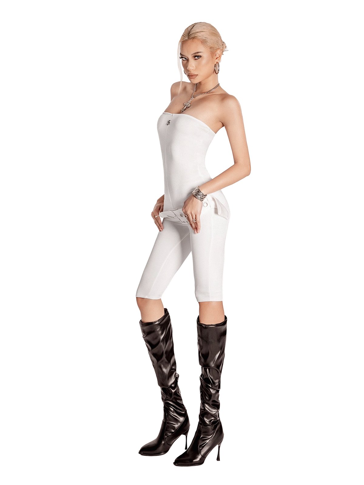 SISTERS Amelie Strapless Cropped Jumpsuit with Belt - White