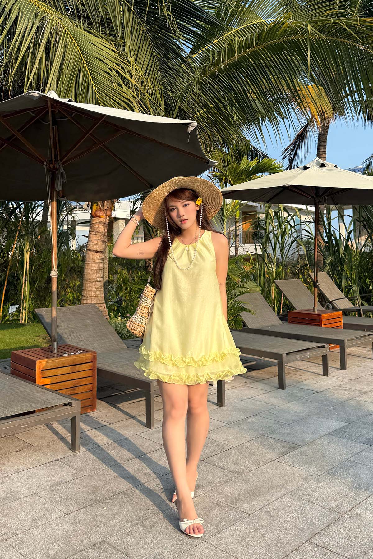 DOTTIE Ruffle Drawstring Dress - Yellow
