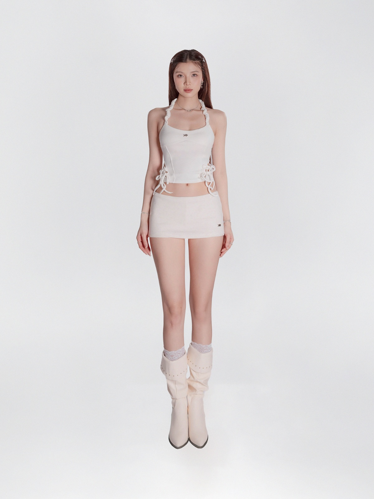 DKMV Grace Top 白色掛脖露腰綁帶上衣