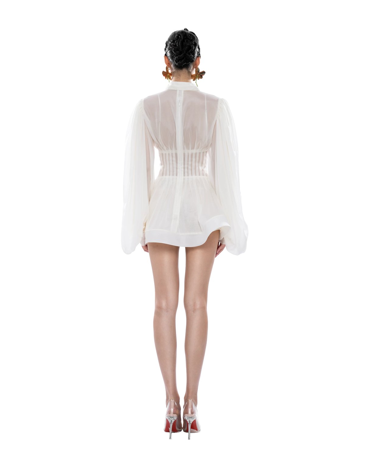 HUELLEYROSE Charlotte Chiffon Bow Detail Mini Dress - Cream