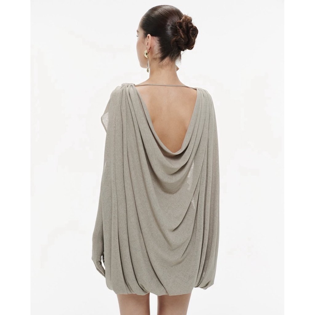 Mollynista Grey Draped Cape Mini Dress