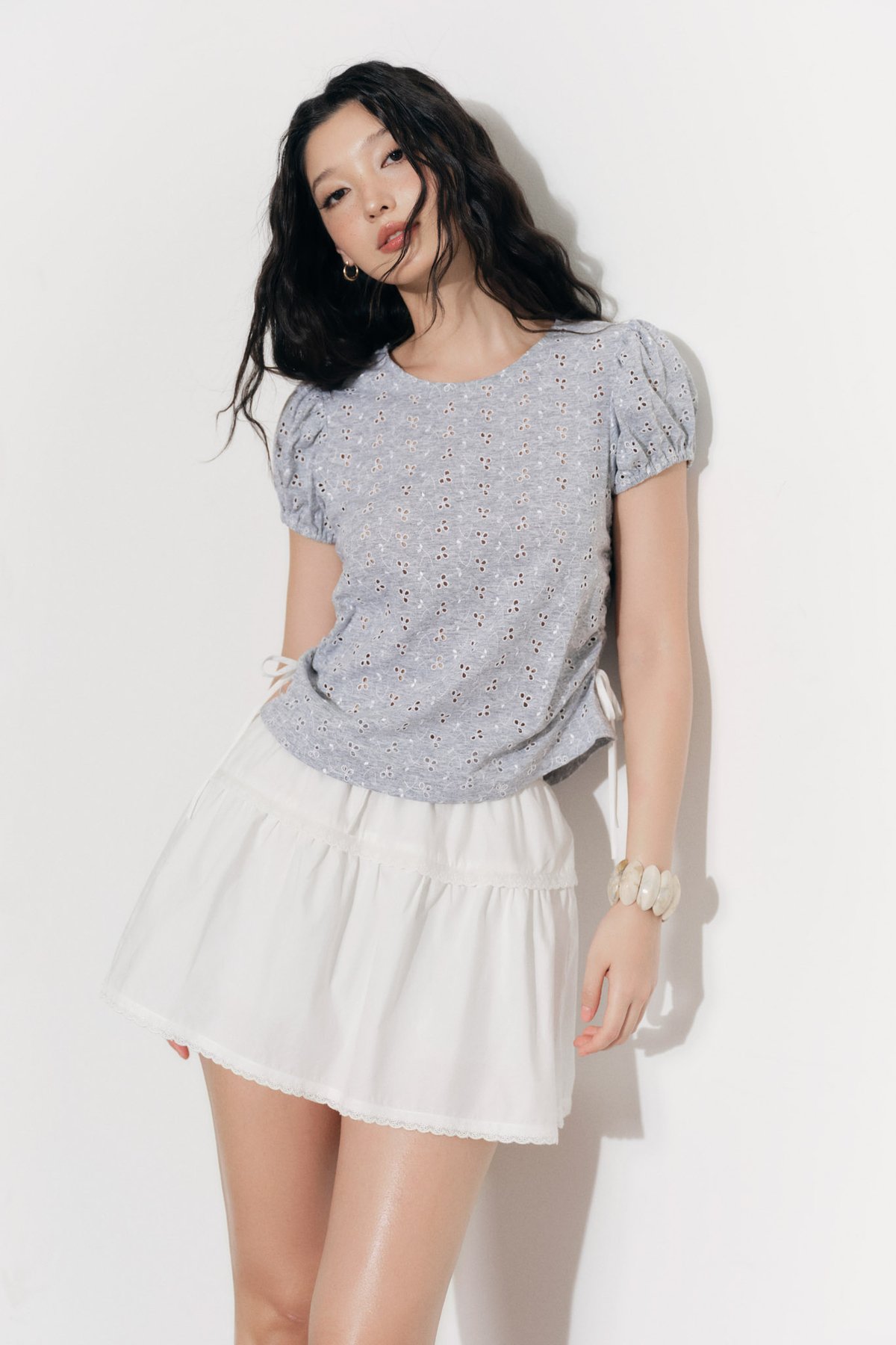 DOTTIE Fabric Patchwork Mini Skirt - White - S0277