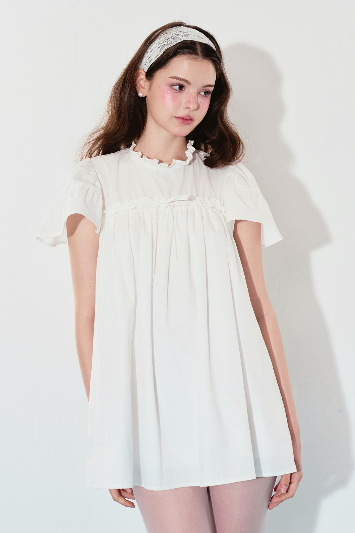 DOTTIE Ruched Bust Mini Dress - White - D0741
