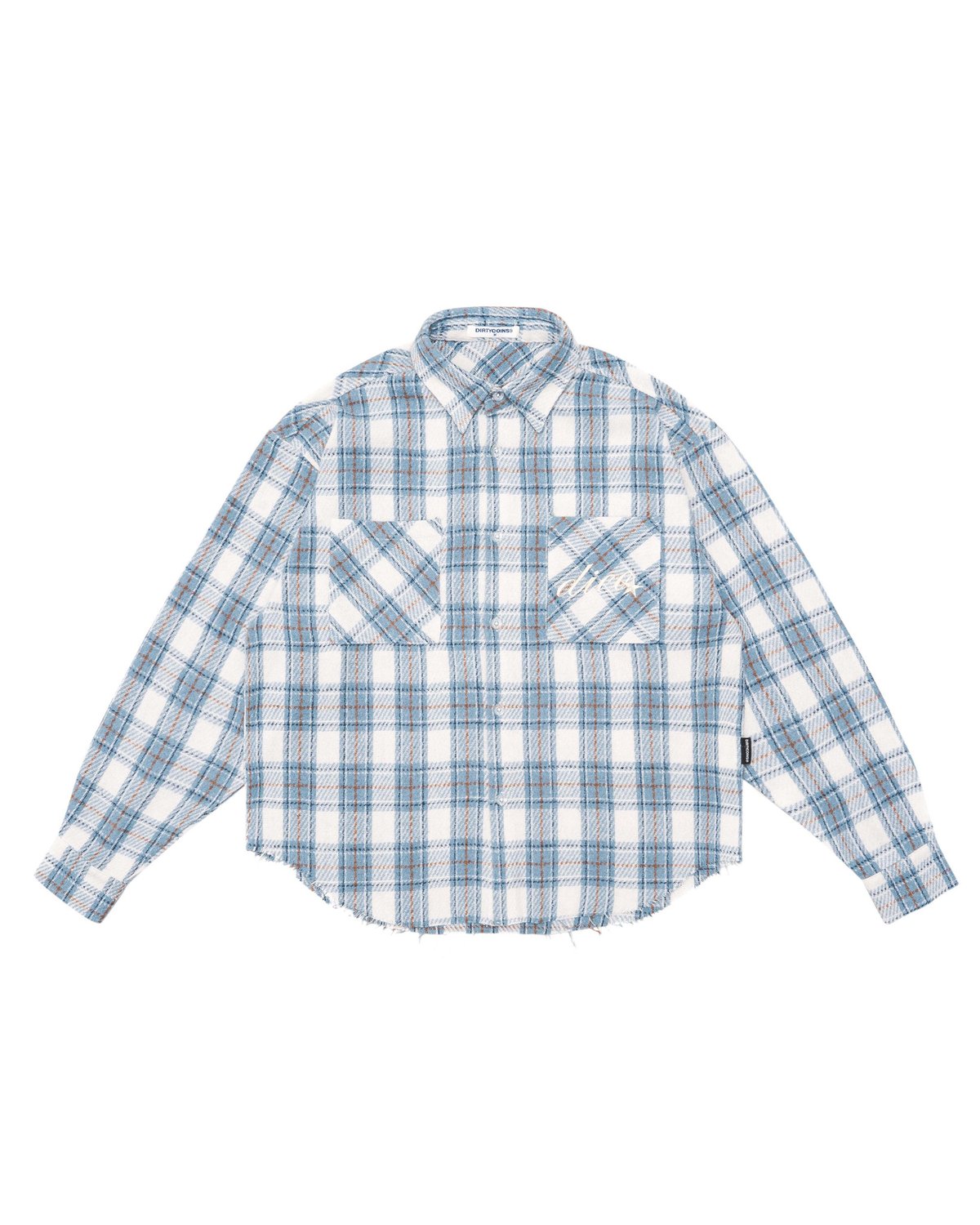 DIRTYCOINS Flannel Raw Hem Embroidery Shirt Jacket