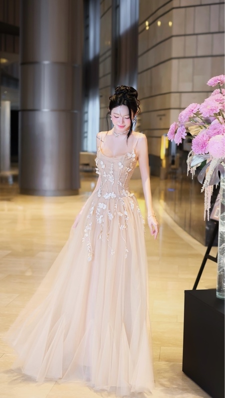 THAOBIBI Princess Embroidered Mesh Maxi Dress
