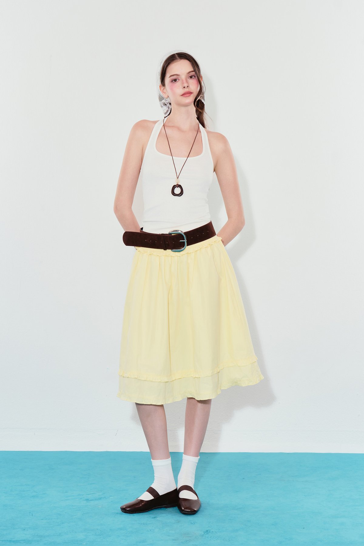 DOTTIE Ruffle Trim Midi Skirt - S0307