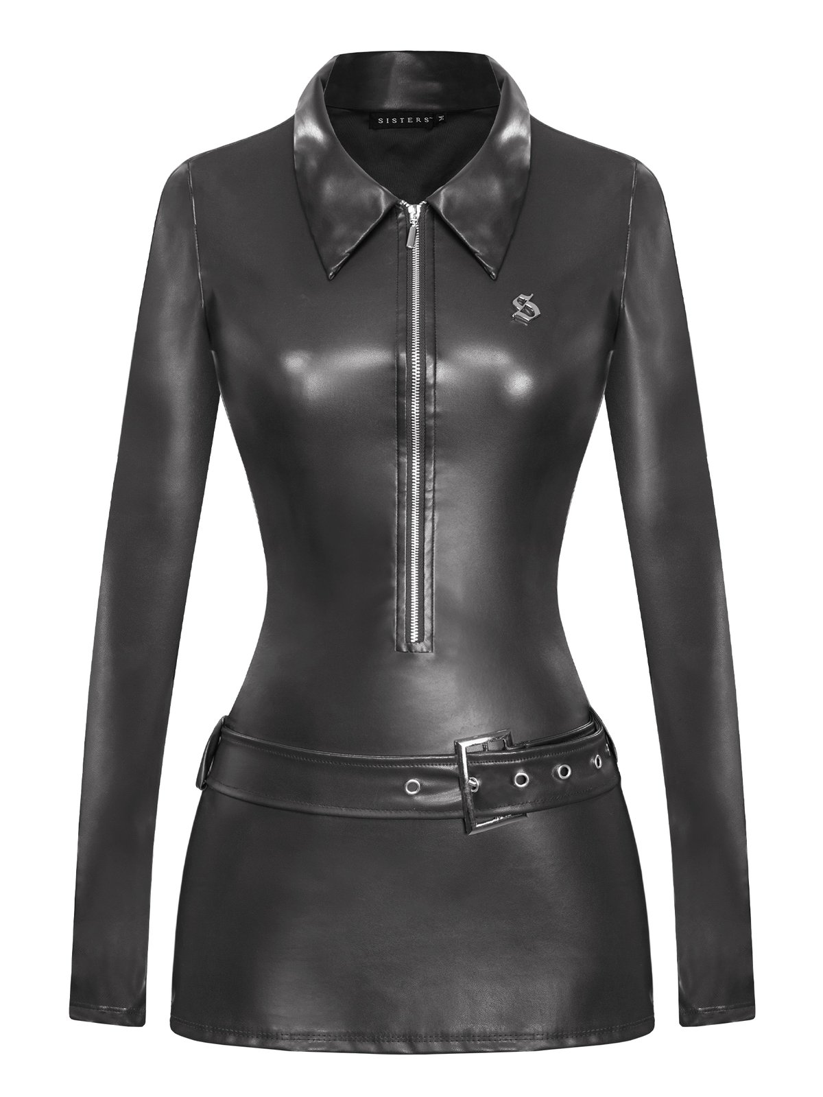 SISTERS Eleanor Faux Leather Bodycon Mini Dress with Belt