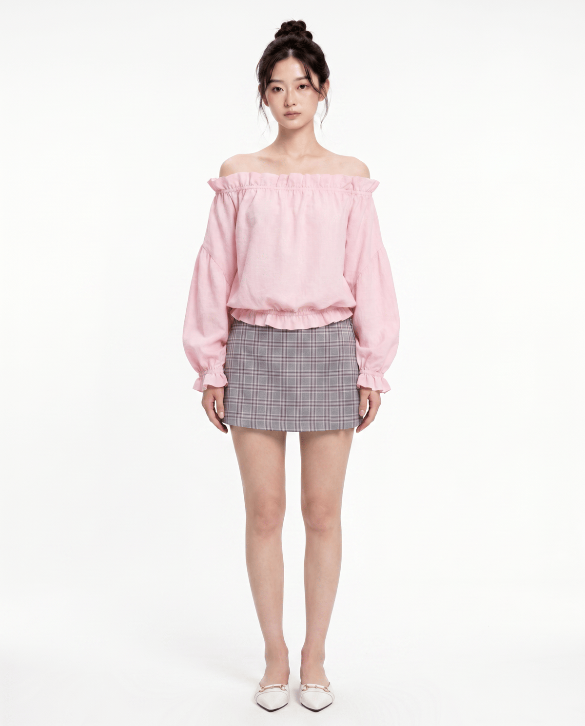 DOTTIE A-Line Checkered Mini Skirt - Grey - S0243