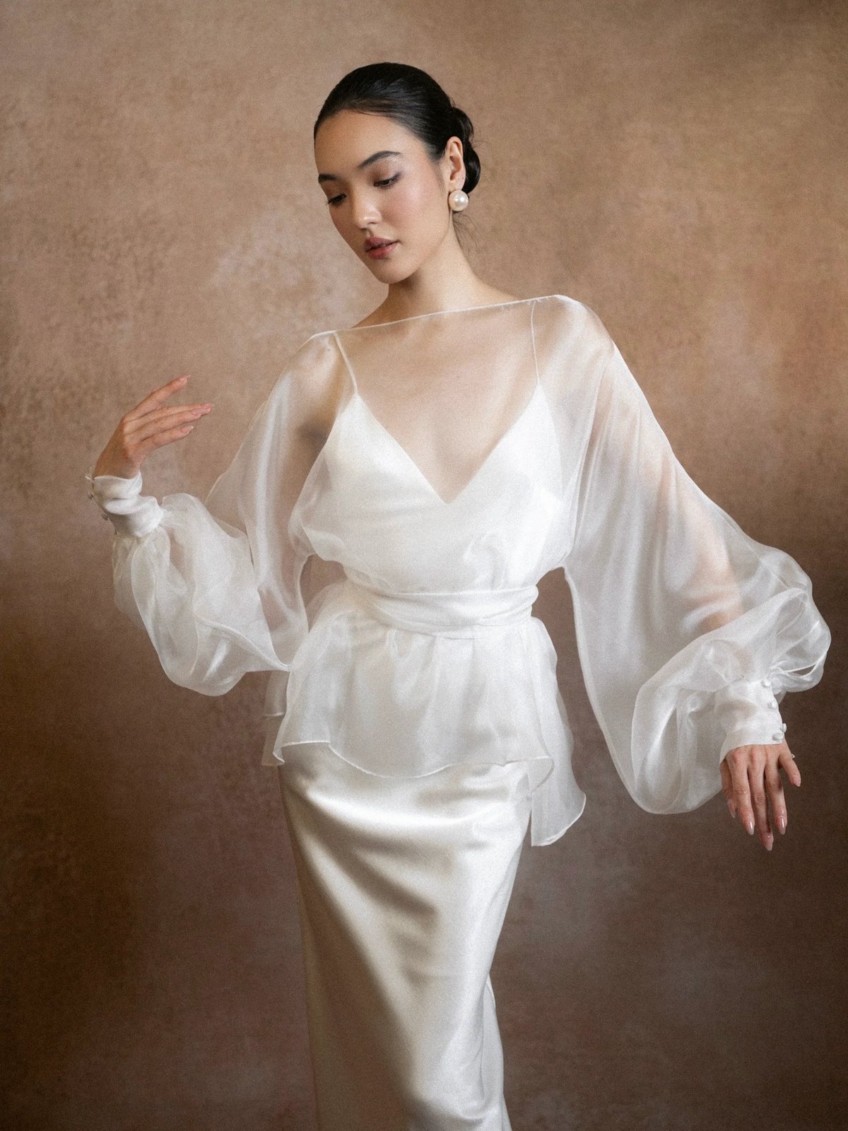 KISSERINE ÉLIE Dress - Satin Silk Wedding Gown with Sheer Voile Top