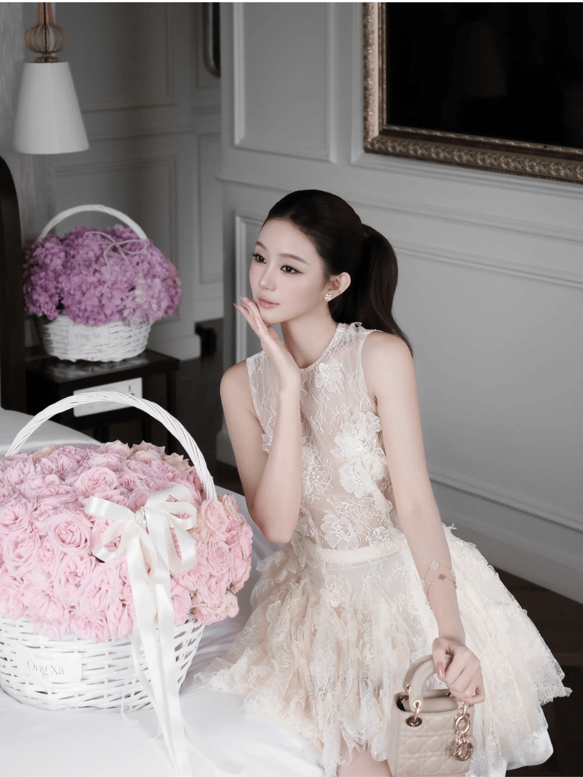 Tran Ali 3D 立體花卉蕾絲連身裙
