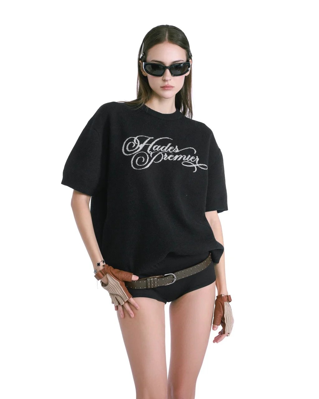 HADES Stamped Knitted Tee - Black