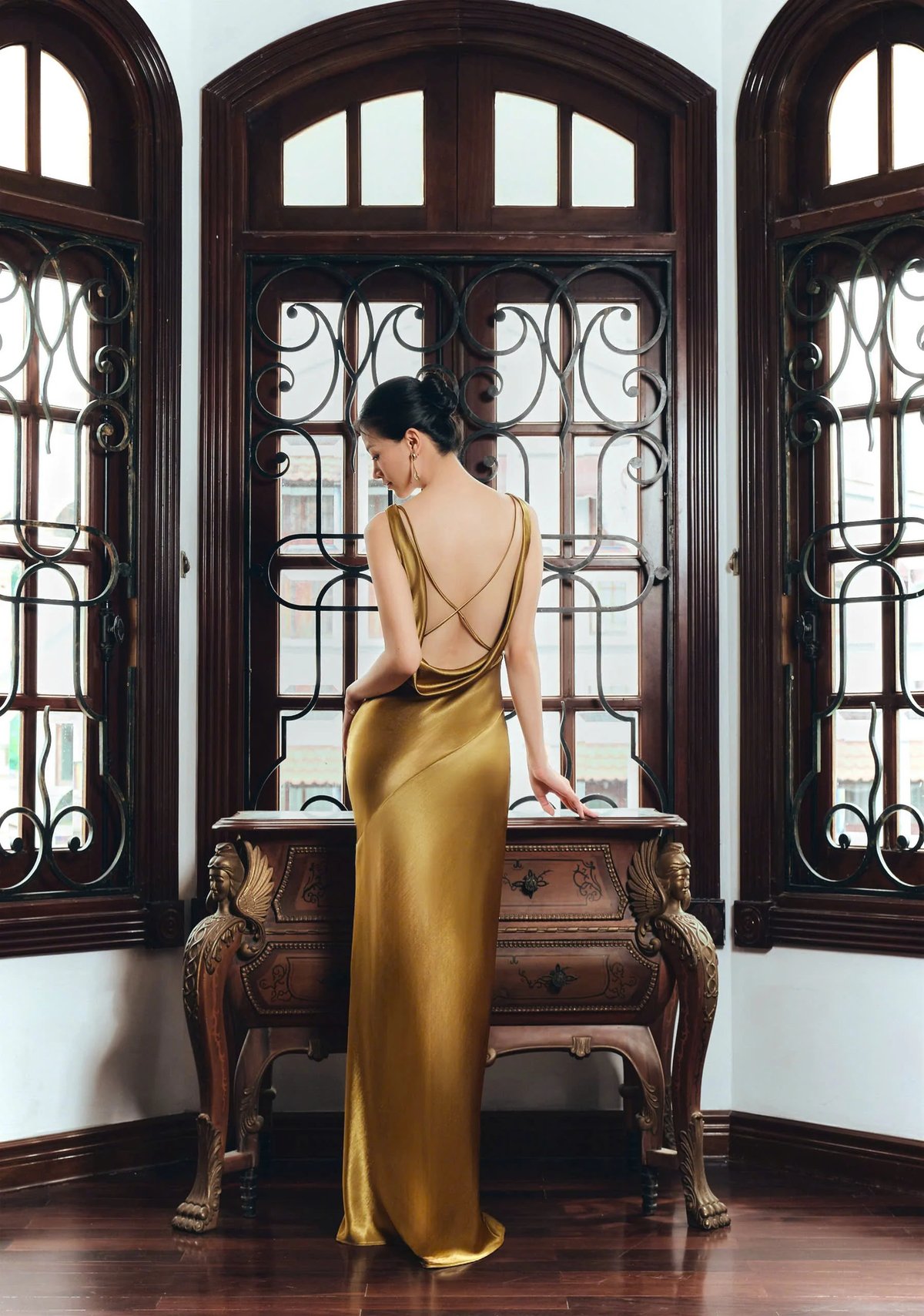 KISSERINE Coralie Metallic Satin Maxi Dress