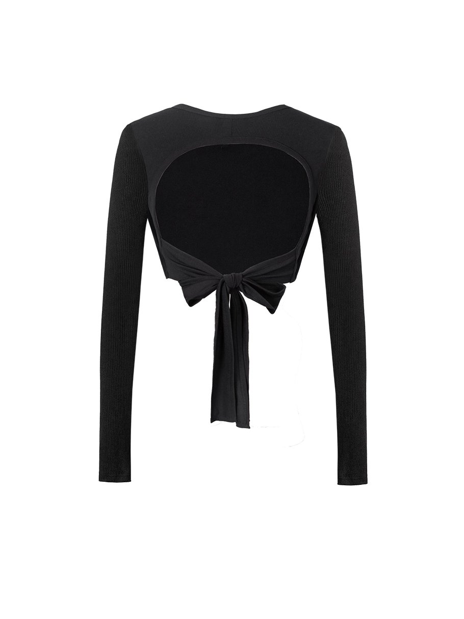 SISTERS Giselle Long Sleeve Open Back Croptop with Bow Tie