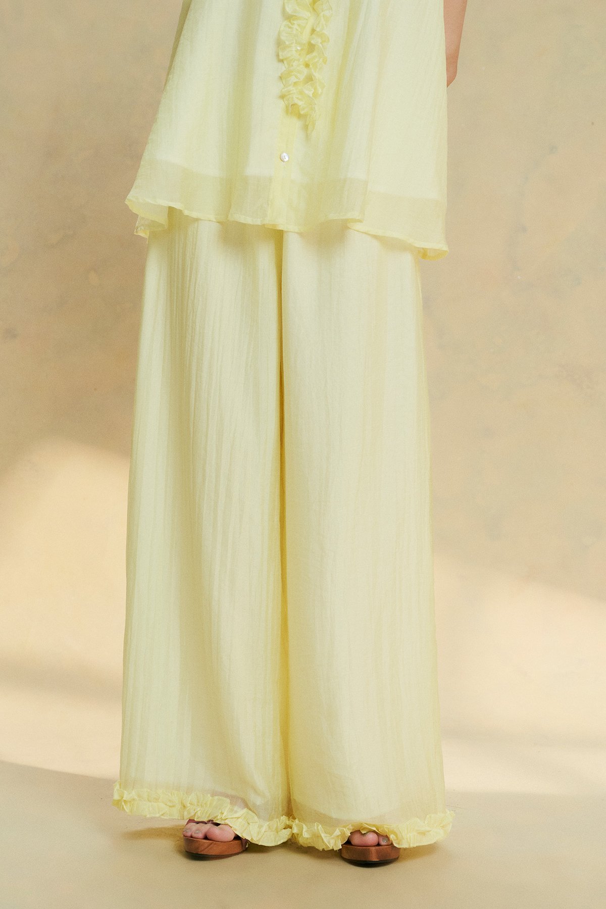 DOTTIE Ruffle Trim Wide Leg Pants Q0416