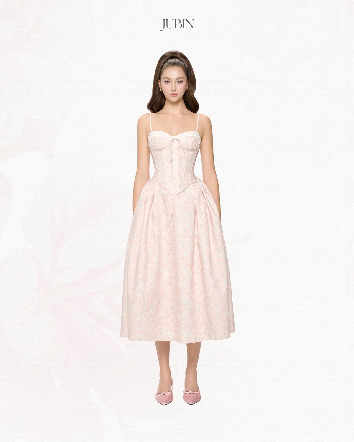 JUBIN MAYA DRESS Corset Style A-Line Floral Midi Dress