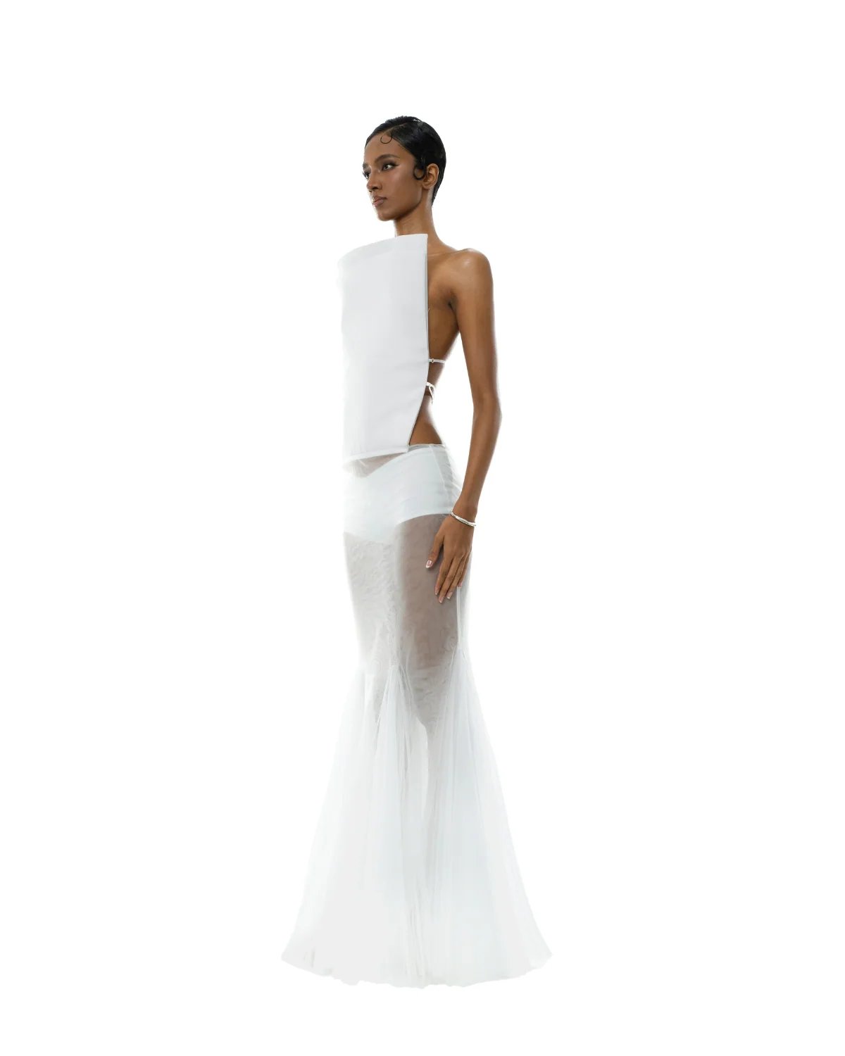 HUELLEYROSE Katherine Open Back Trapezium Panel Maxi Dress