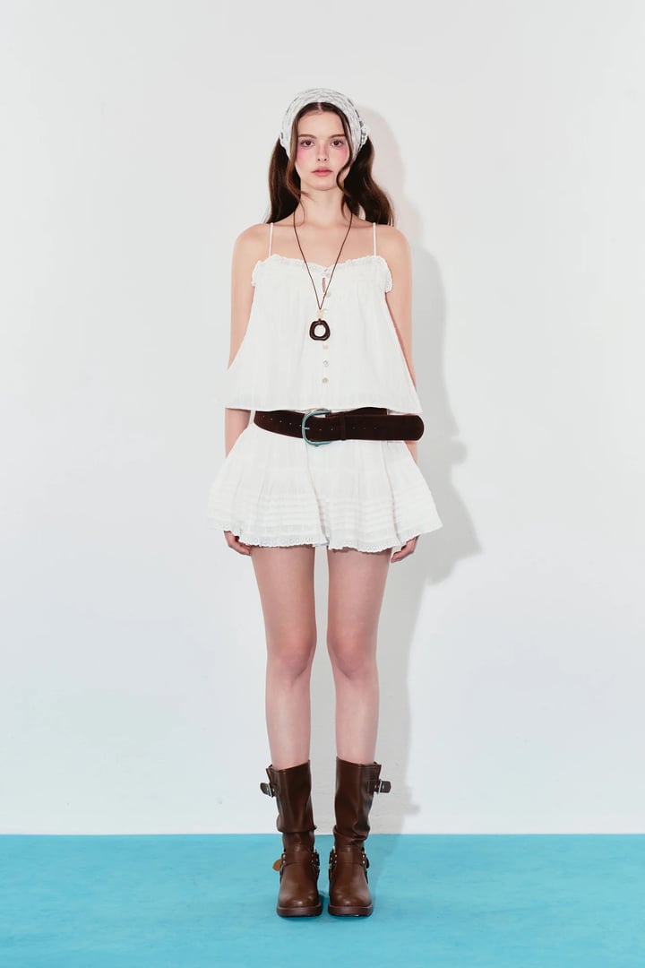 DOTTIE Pleated Flare Skirt - White - S0308
