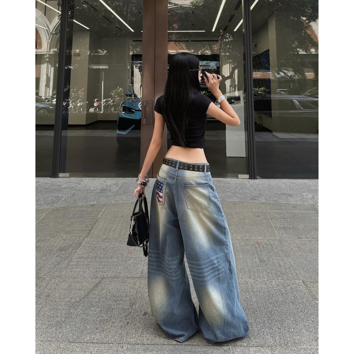 KILLSYSTEM 美國國旗刺繡寬版牛仔褲