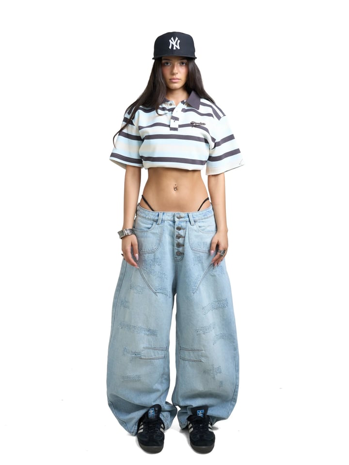 HADES Chrome Dust Light Blue Wide-Leg Distressed Jeans