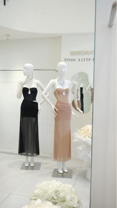 THAOBIBI Long Mesh Dress with Built-in Cups
