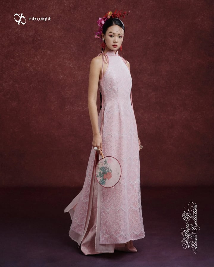into.eight Áo Dài Ánh Sequin and Organza Halter Maxi Dress