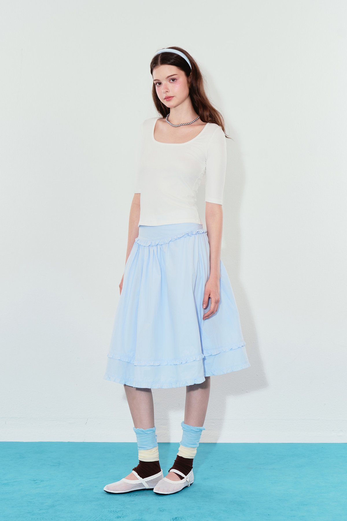 DOTTIE Ruffle Trim Midi Skirt - S0307