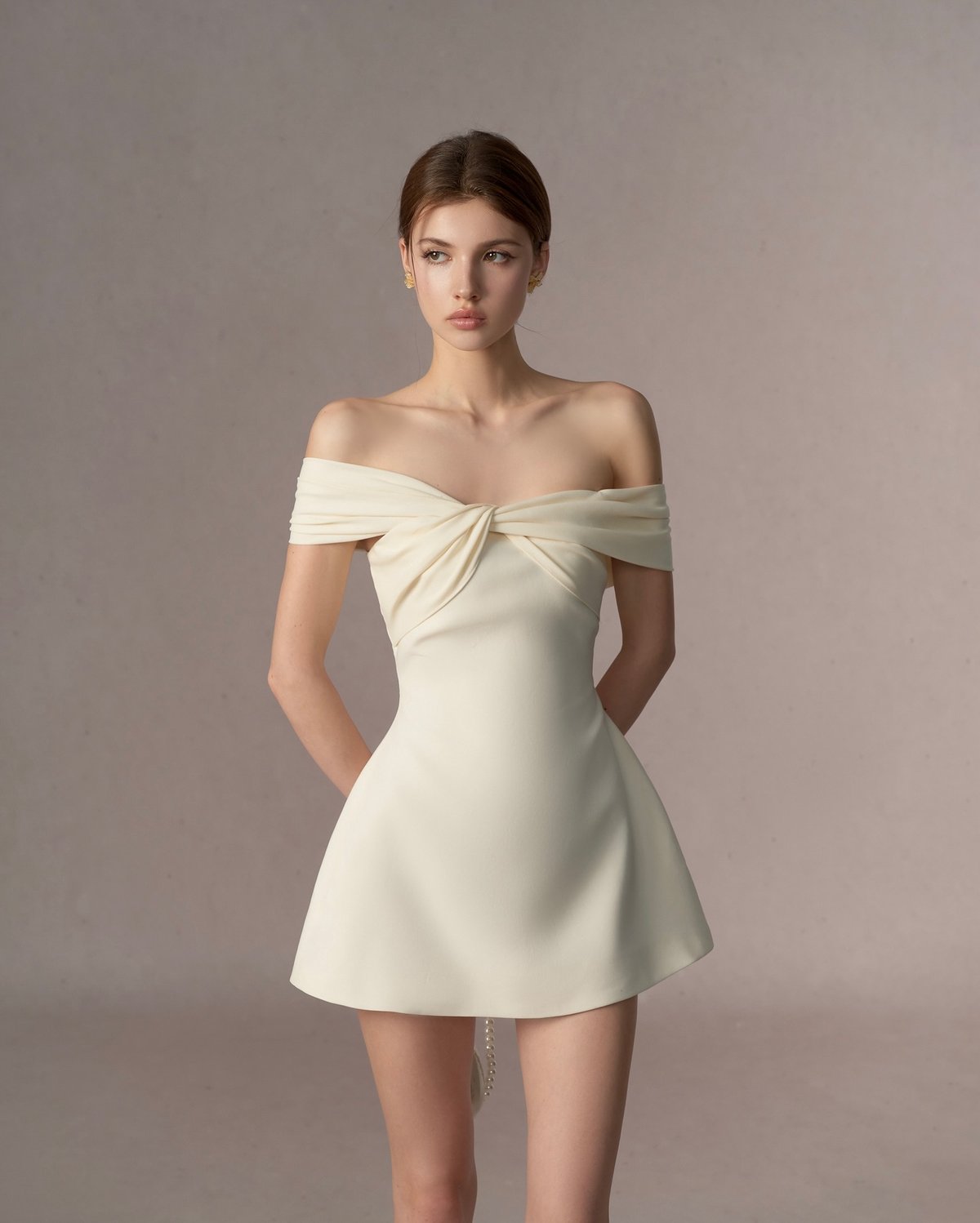 REDBEAN Leena Off-Shoulder Mini Dress - Light Yellow Vanilla