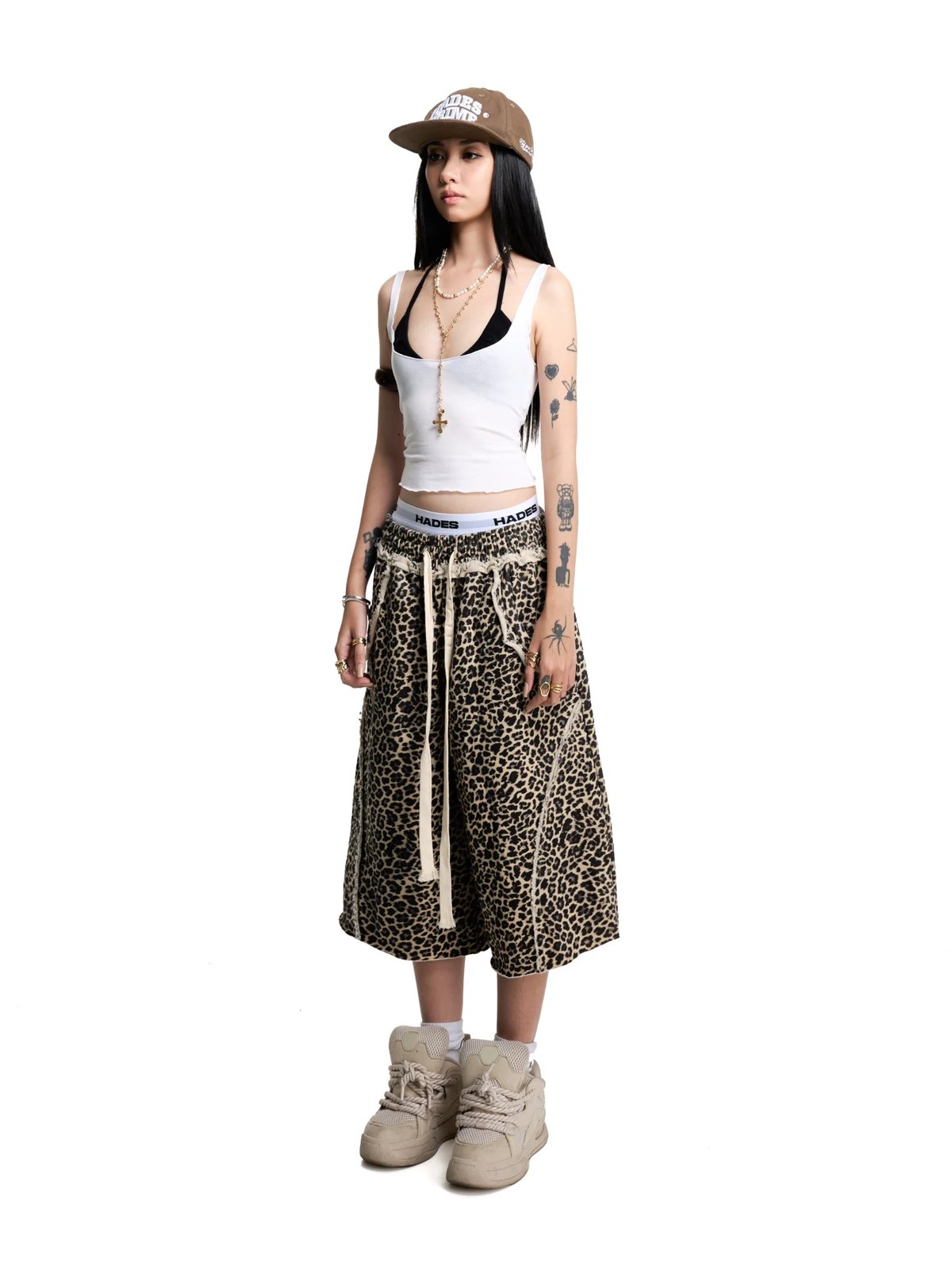 HADES Rugged Leopard Print Wide-Leg Shorts