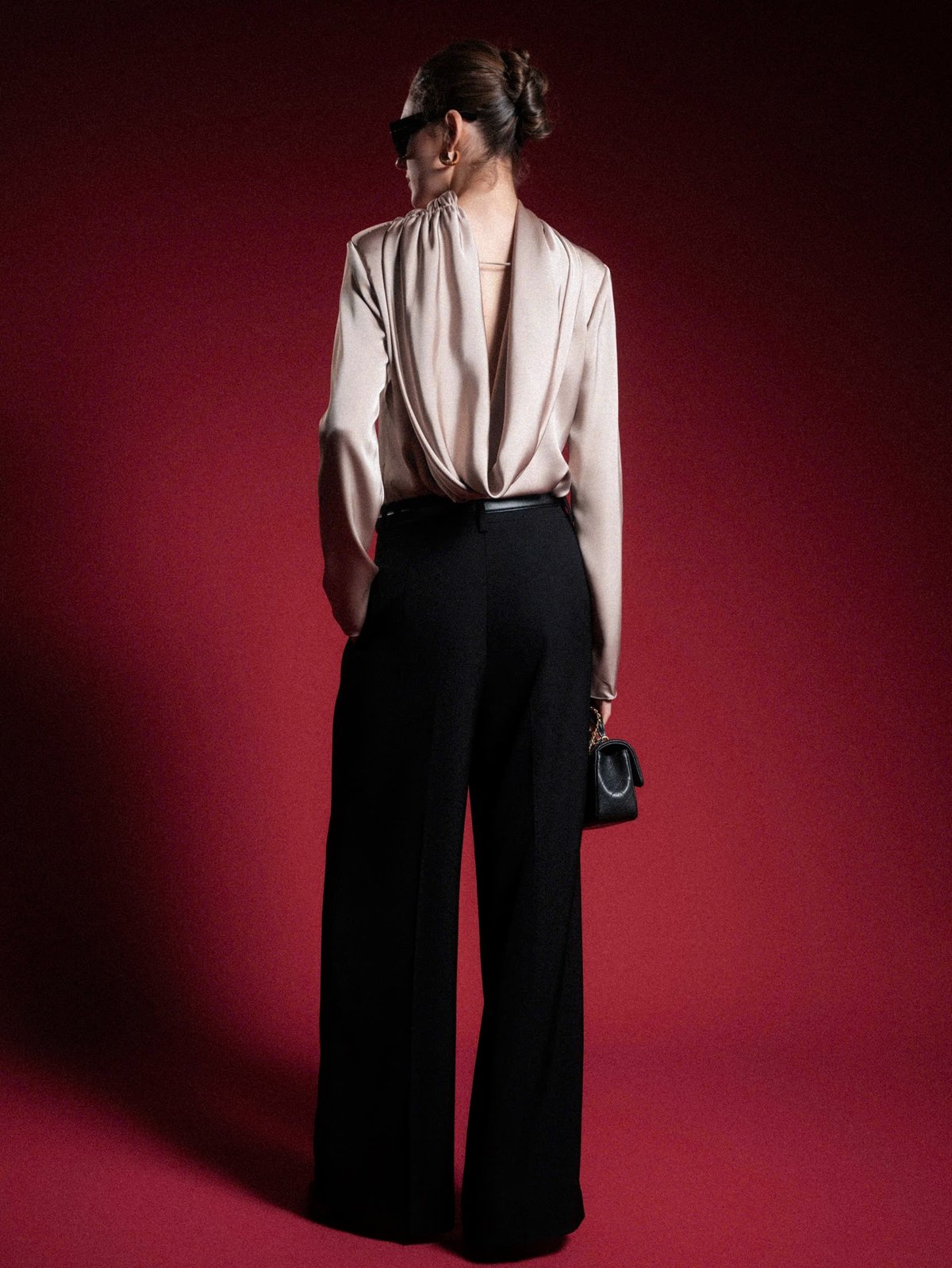 KISSERINE ZINA TOP Elegant Draped Satin Blouse