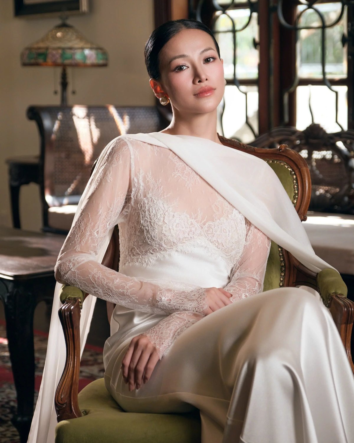 KISSERINE PALINA GOWN White Lace and Satin Evening Dress